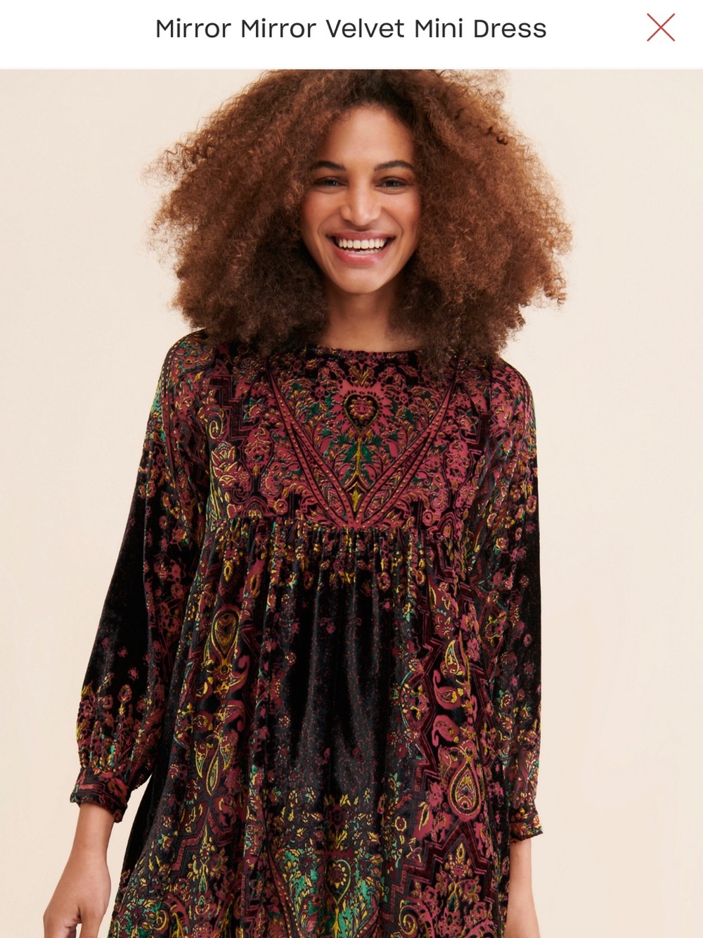 Free People Mirror Mirror Velvet Burnt Red Floral Tunic Dress - Picture 16 of 16